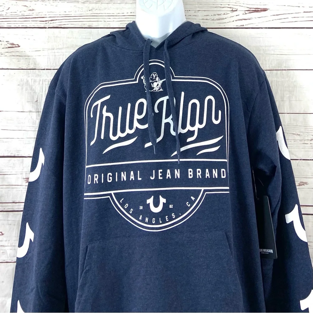 True Religion Hoodie Men’s Large Blue Logo Long Sleeve Original‎ Jean Brand